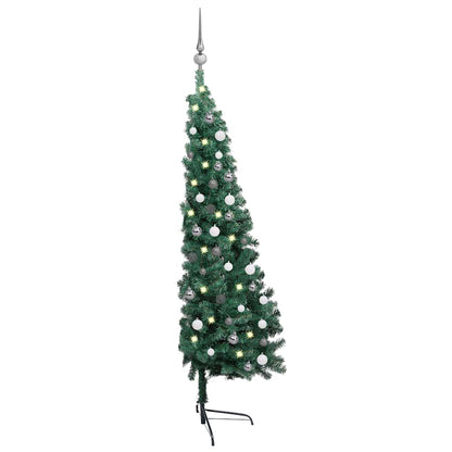 Kunstkerstboom met verlichting en kerstballen half 150 cm groen