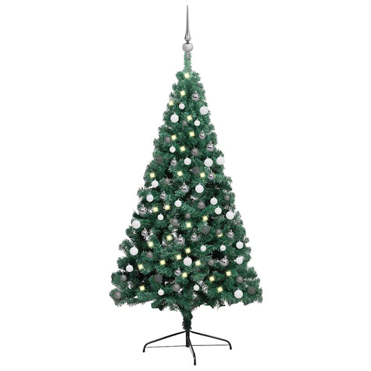 Kunstkerstboom met verlichting en kerstballen half 180 cm groen