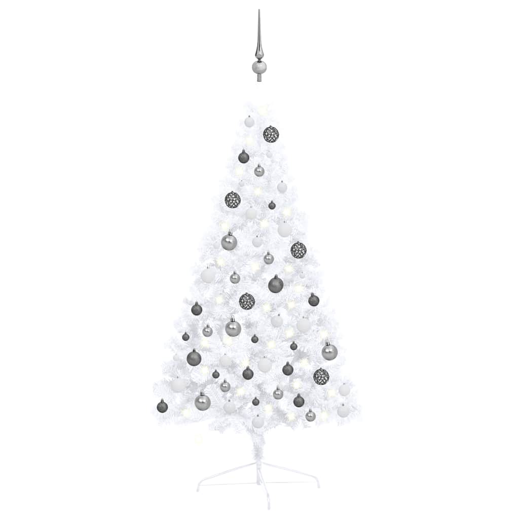 Kunstkerstboom met verlichting en kerstballen half 120 cm wit