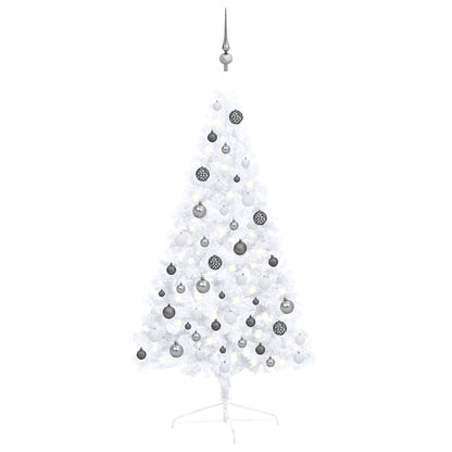 Kunstkerstboom met verlichting en kerstballen half 120 cm wit