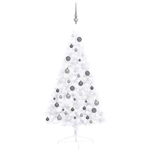 Kunstkerstboom met verlichting en kerstballen half 120 cm wit