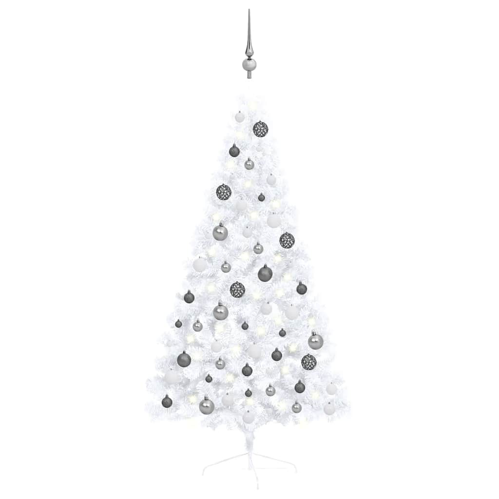Artificial Christmas tree with lights and Christmas balls half 150 cm white
