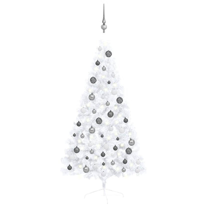 Artificial Christmas tree with lights and Christmas balls half 150 cm white