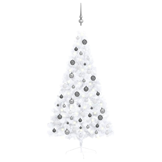 Artificial Christmas tree with lights and Christmas balls half 150 cm white