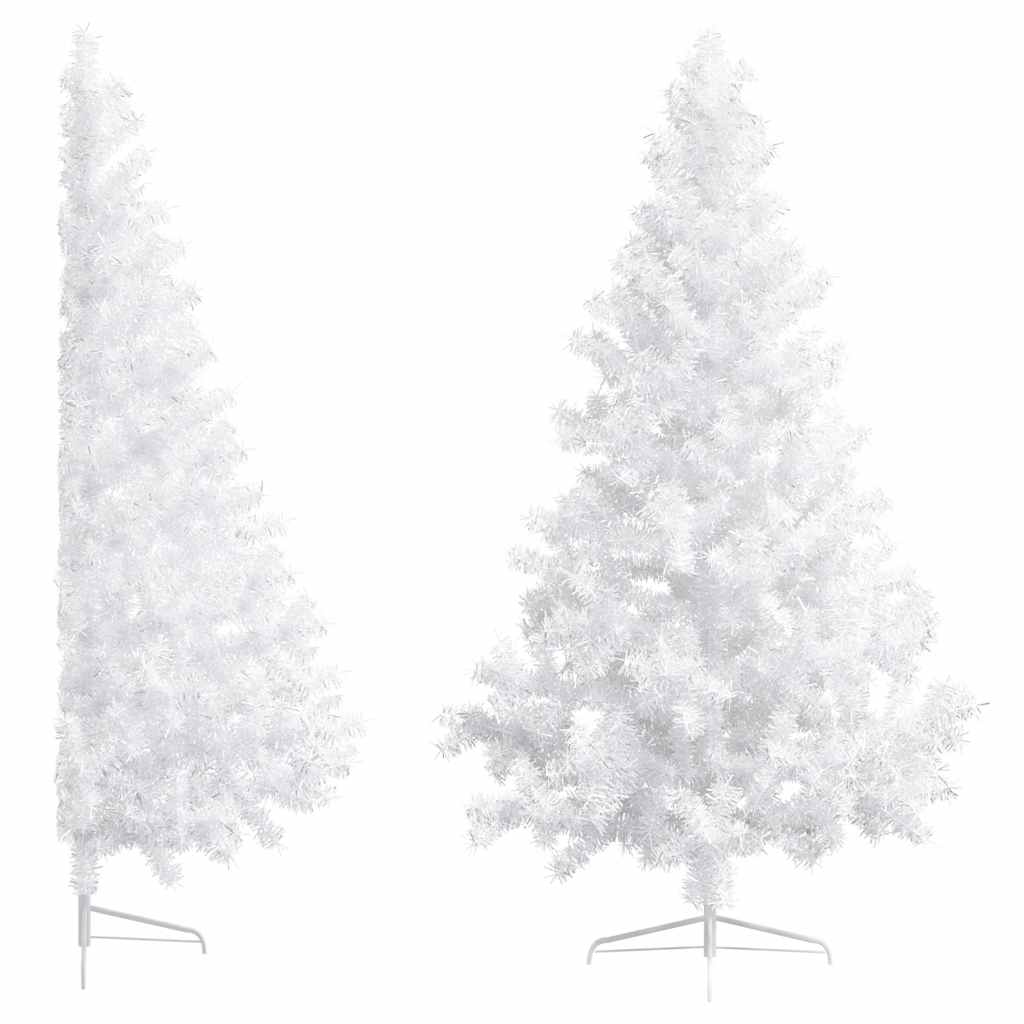 Artificial Christmas tree with lights and Christmas balls half 210 cm white