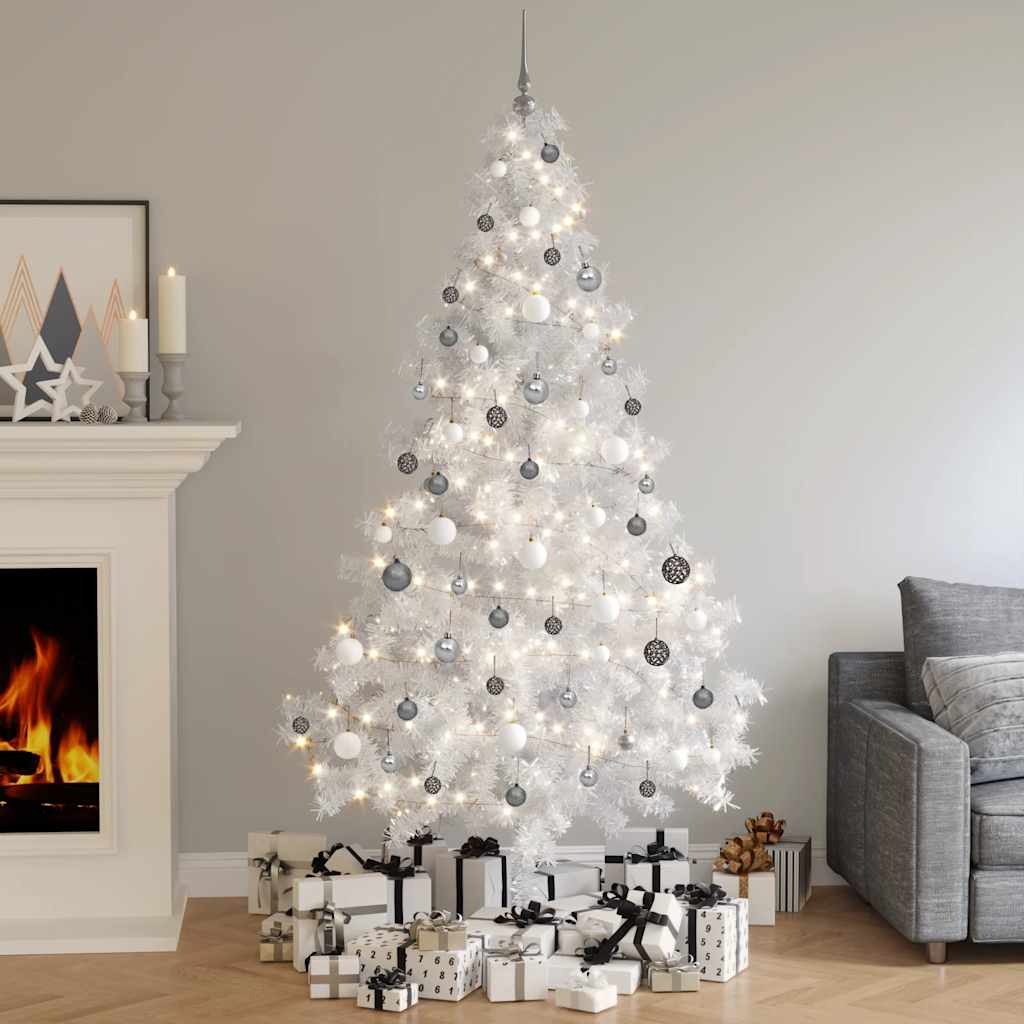 Artificial Christmas tree with lights and Christmas balls half 210 cm white