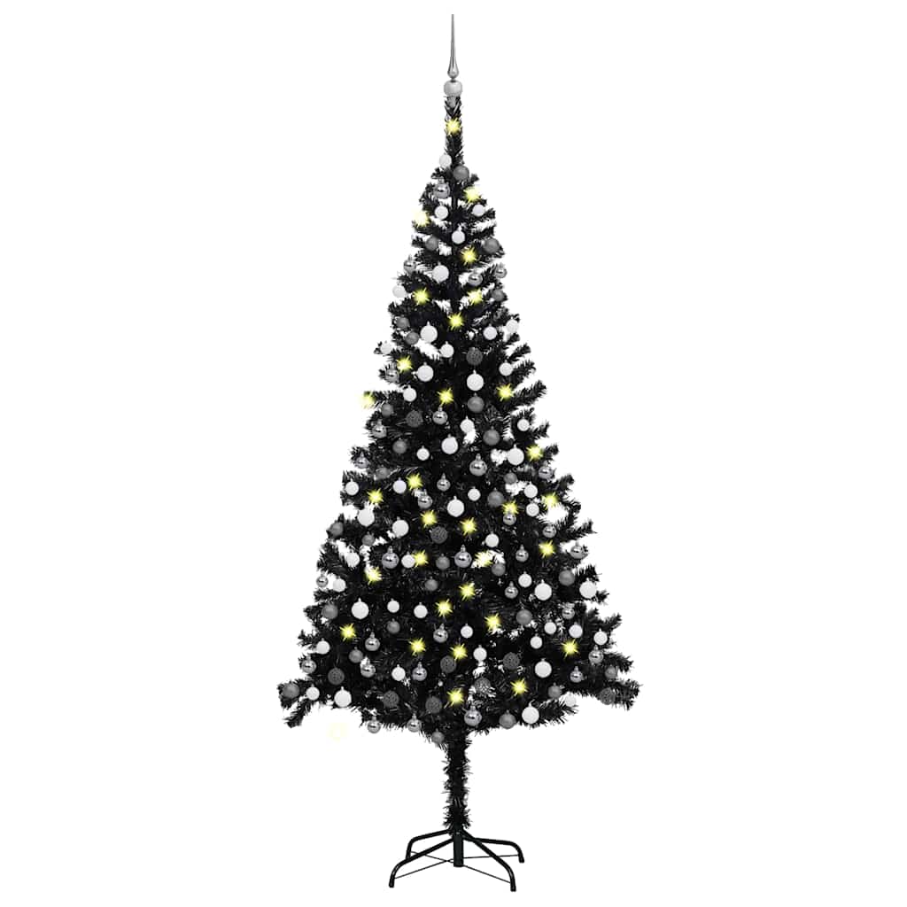 Artificial Christmas tree with lights and Christmas balls 240 cm PVC black