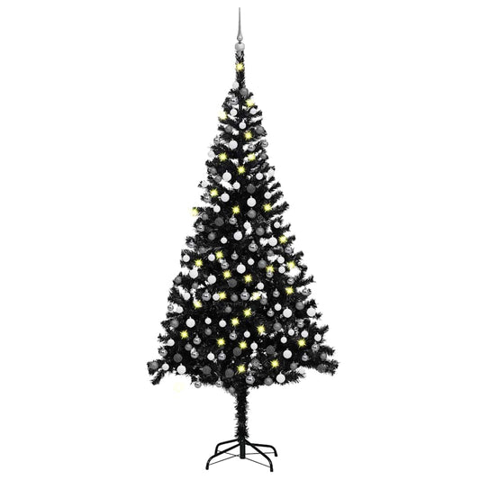 Artificial Christmas tree with lights and Christmas balls 240 cm PVC black