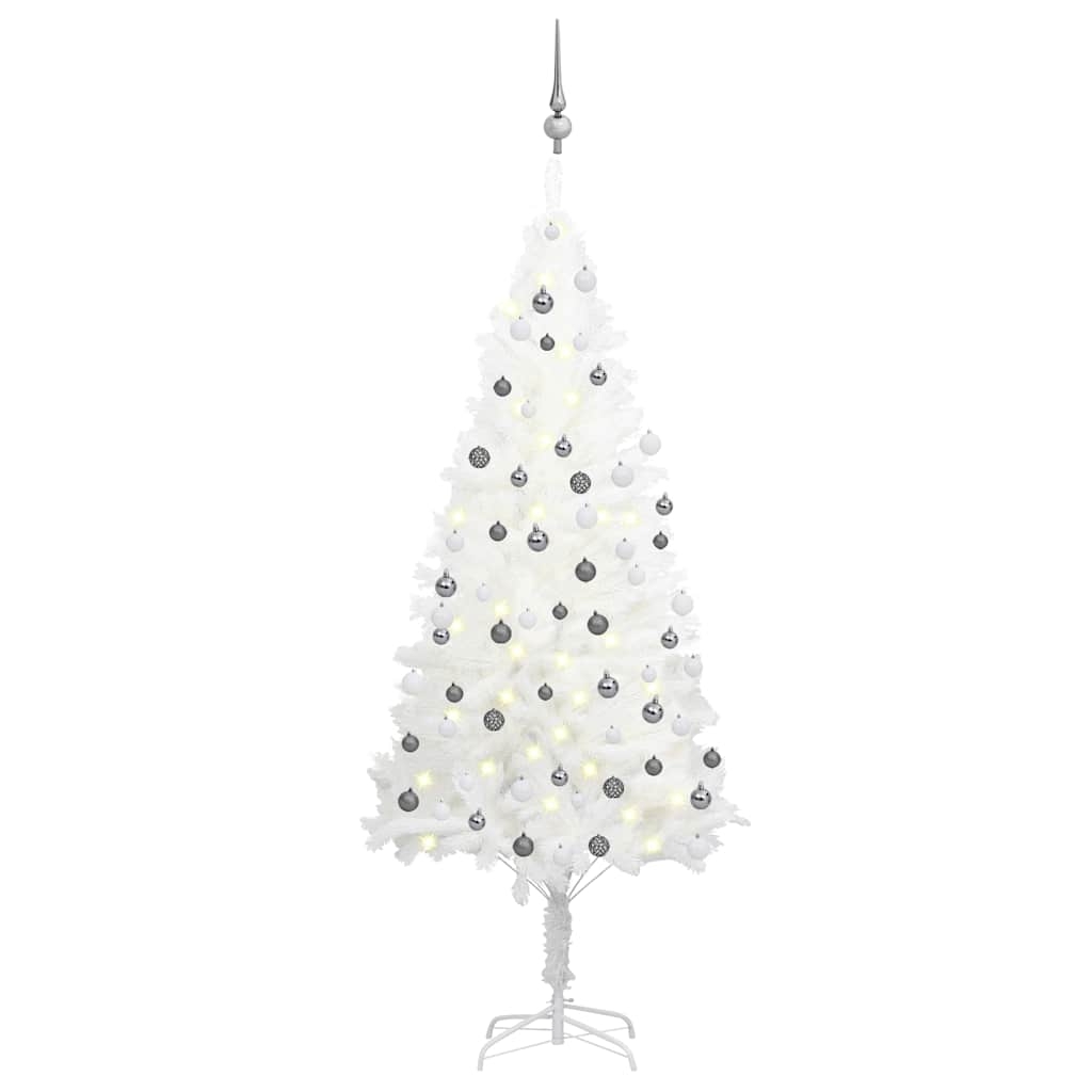 Artificial Christmas tree with lights and Christmas balls 180 cm white