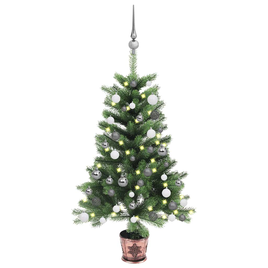 Kunstkerstboom met verlichting en kerstballen 65 cm groen