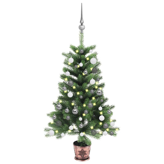 Kunstkerstboom met verlichting en kerstballen 65 cm groen