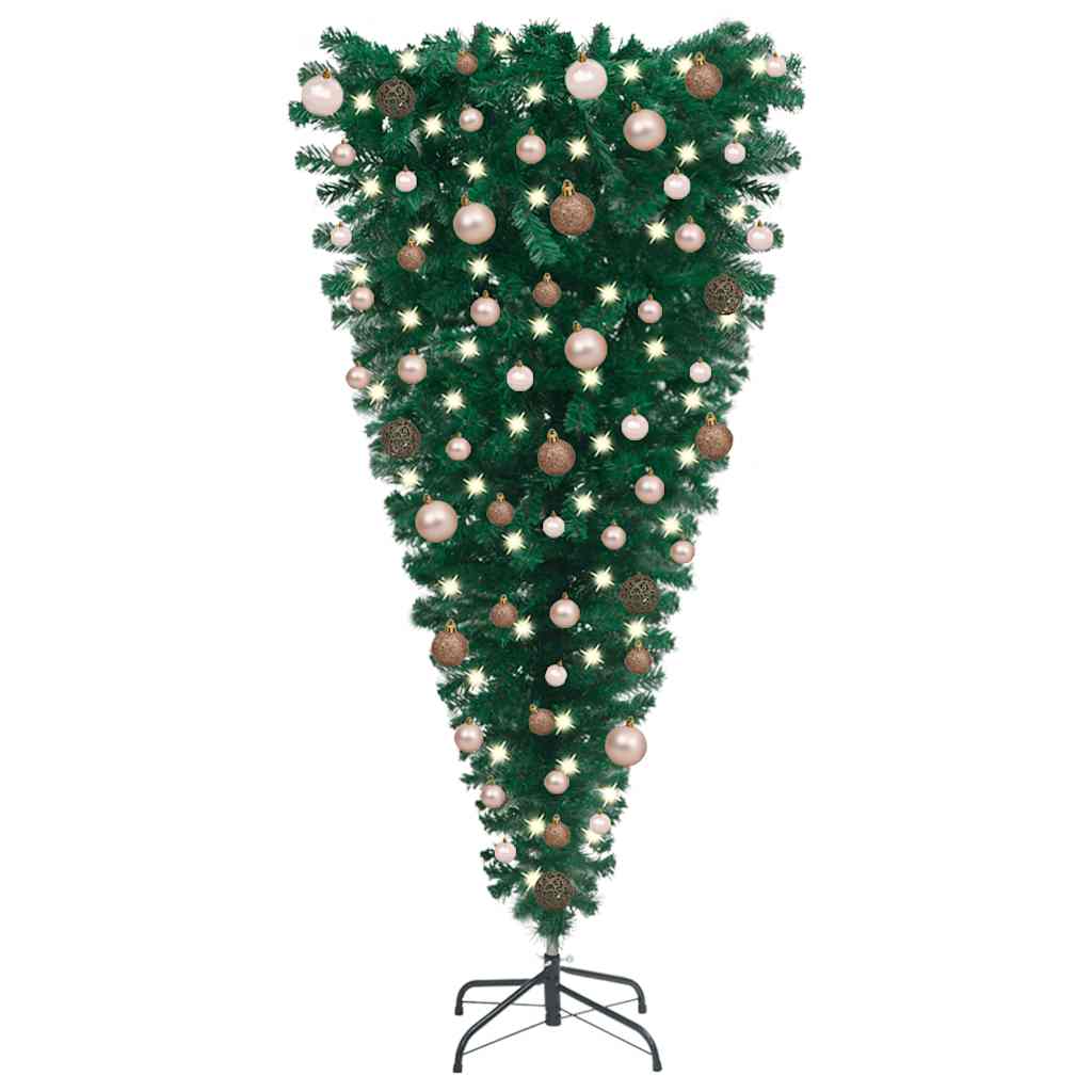 Kunstkerstboom met verlichting en ballen ondersteboven 180 cm