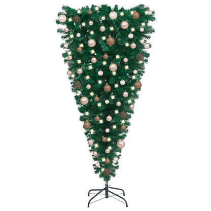 Kunstkerstboom met verlichting en ballen ondersteboven 180 cm