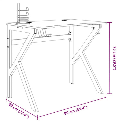 Gamingbureau met K-vormige poten 90x60x75 cm zwart