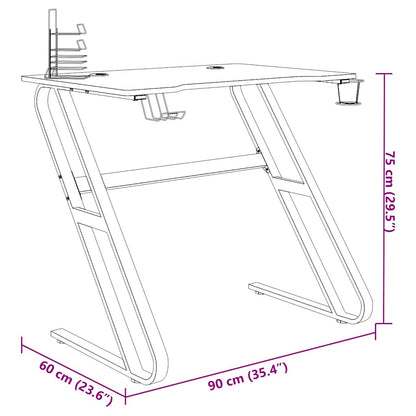 Gaming desk with ZZ-shaped legs 90x60x75 cm black