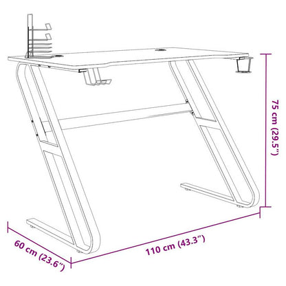 Gamingbureau met ZZ-vormige poten 110x60x75 cm zwart