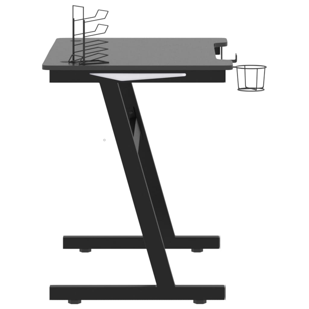 Gaming desk with Z-shaped legs LED 90x60x75 cm black