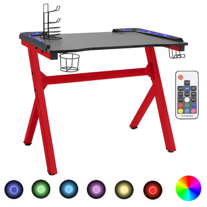 Gamingbureau met Y-vormige poten LED 110x60x75 cm zwart en rood