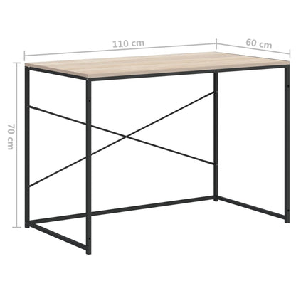 Computerbureau 110x60x70 cm bewerkt hout zwart en eikenkleurig