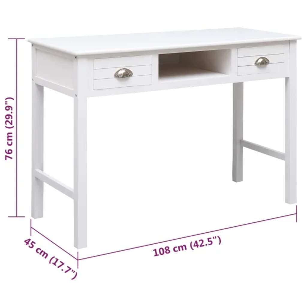 Bureau 108x45x76 cm massief paulowniahout wit
