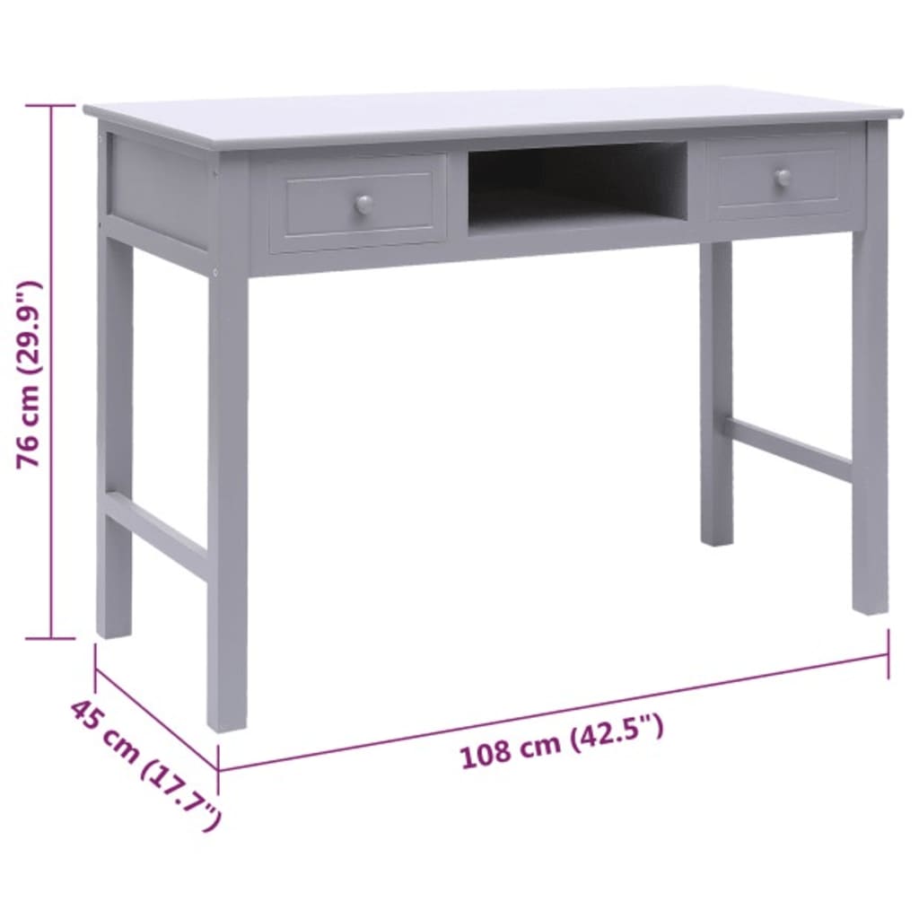 Desk 108x45x76 cm solid paulownia wood grey