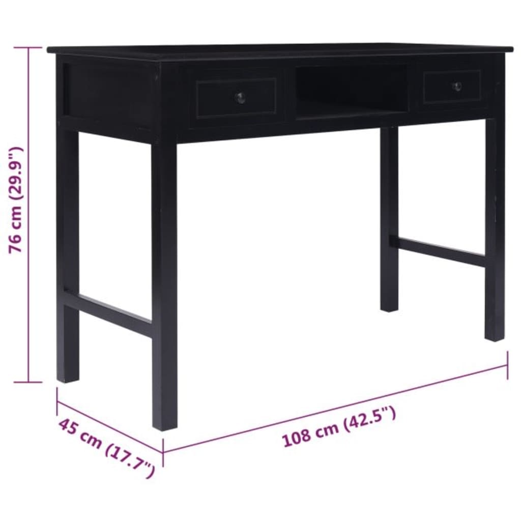 Desk 108x45x76 cm solid paulownia wood black