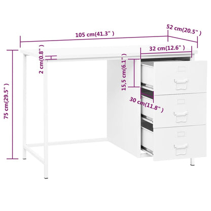 Industrial desk with drawers 105x52x75 cm steel white