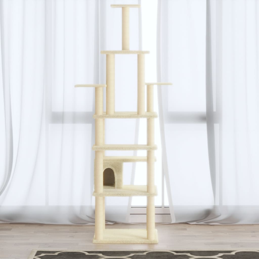 Cat scratching post with sisal scratching posts 183 cm cream-colored