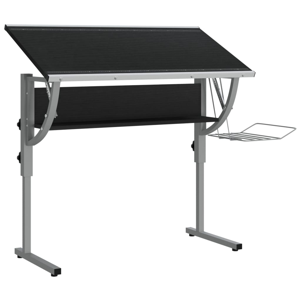 Drawing table 110x53x(58-87) cm processed wood and steel black/grey