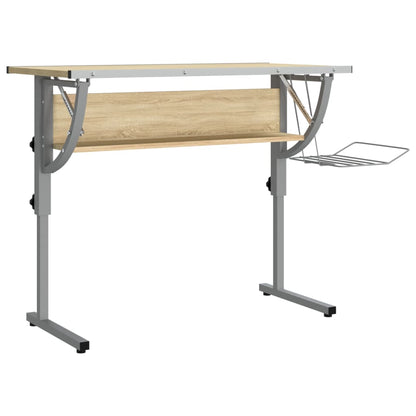 Drawing table 110x53x(58-87) cm processed wood and steel oak/grey