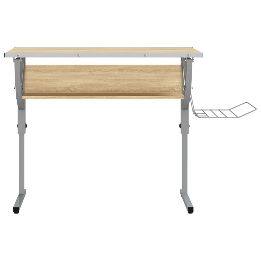 Drawing table 110x53x(58-87) cm processed wood and steel oak/grey