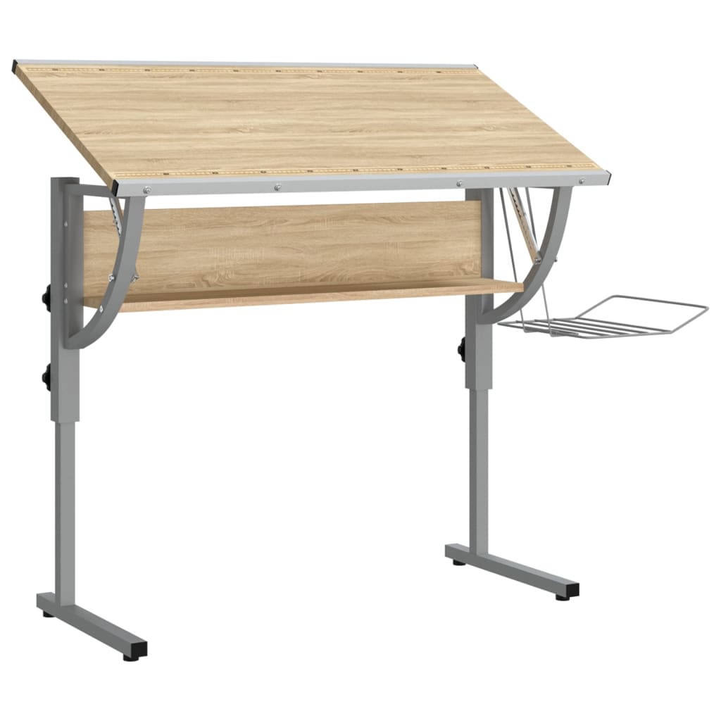 Drawing table 110x53x(58-87) cm processed wood and steel oak/grey