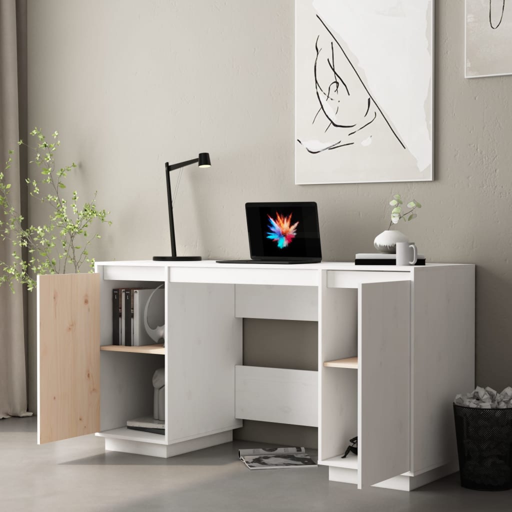 Desk 140x50x75 cm solid pine wood white