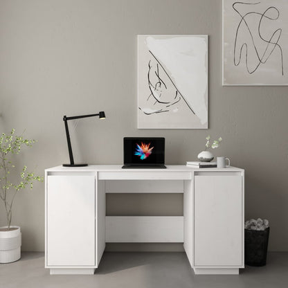 Desk 140x50x75 cm solid pine wood white