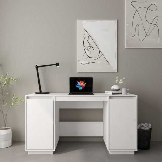 Desk 140x50x75 cm solid pine wood white