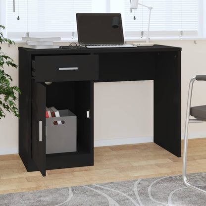 Desk with cupboard and drawer 100x40x73 cm processed wood black