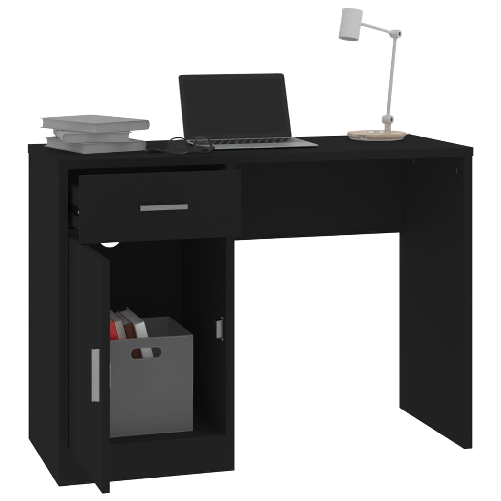Desk with cupboard and drawer 100x40x73 cm processed wood black
