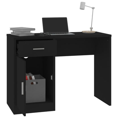 Desk with cupboard and drawer 100x40x73 cm processed wood black