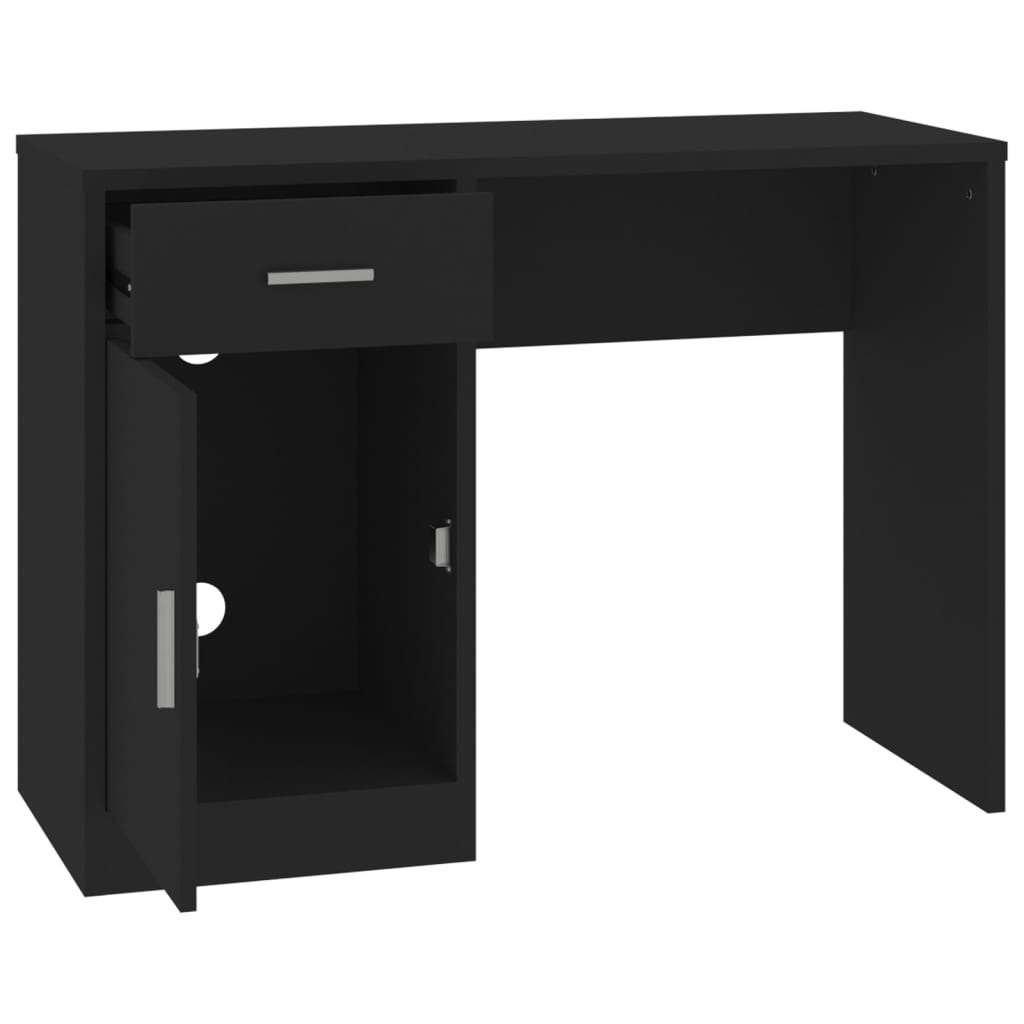Desk with cupboard and drawer 100x40x73 cm processed wood black