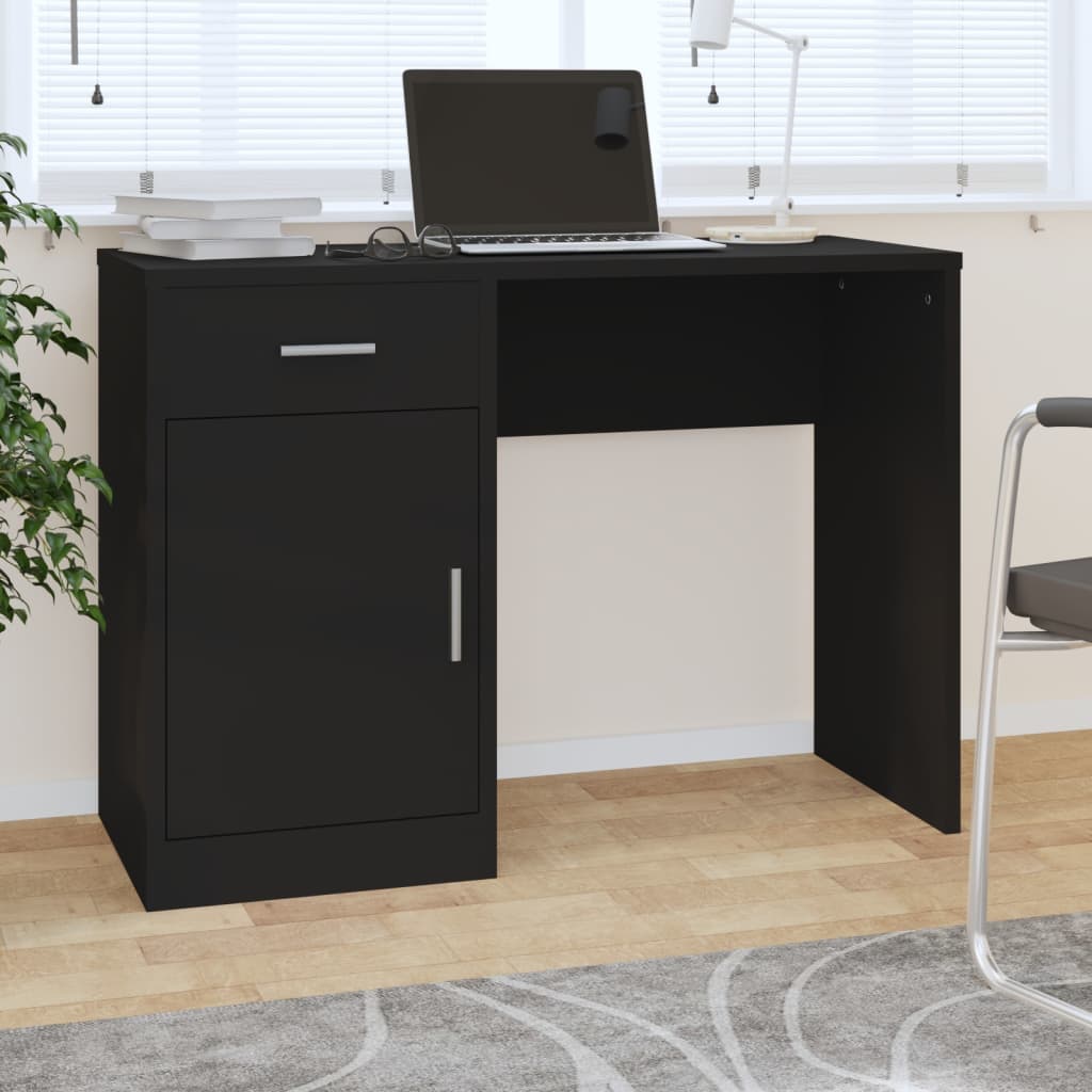 Desk with cupboard and drawer 100x40x73 cm processed wood black