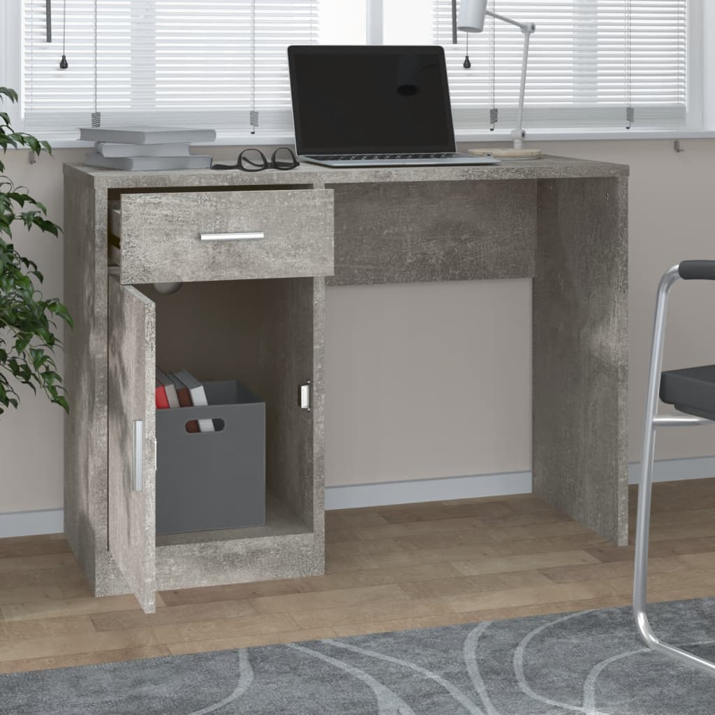 Schreibtisch mit Schrank und Schublade 100x40x73 cm verarbeitetes Holz betongrau