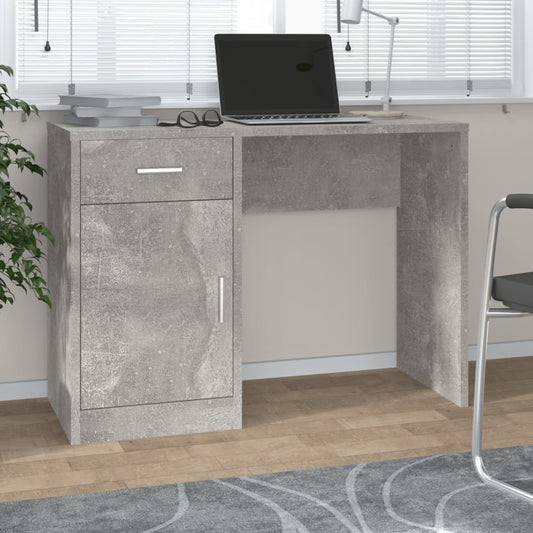 Desk with cupboard and drawer 100x40x73 cm processed wood concrete gray