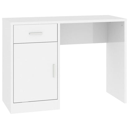 Desk with cupboard and drawer 100x40x73 cm processed wood high-gloss white