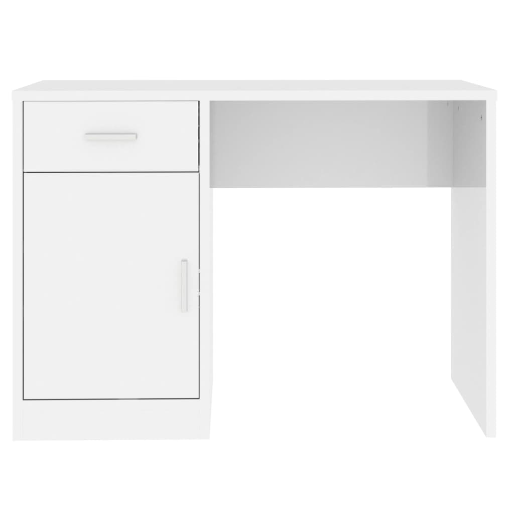 Desk with cupboard and drawer 100x40x73 cm processed wood high-gloss white