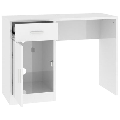 Desk with cupboard and drawer 100x40x73 cm processed wood high-gloss white
