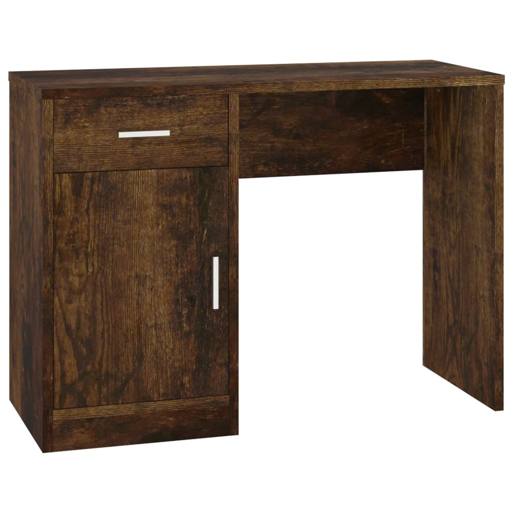 Desk with cupboard and drawer 100x40x73 cm processed wood smoked oak