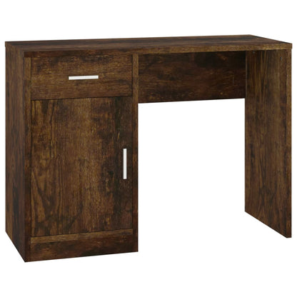Desk with cupboard and drawer 100x40x73 cm processed wood smoked oak
