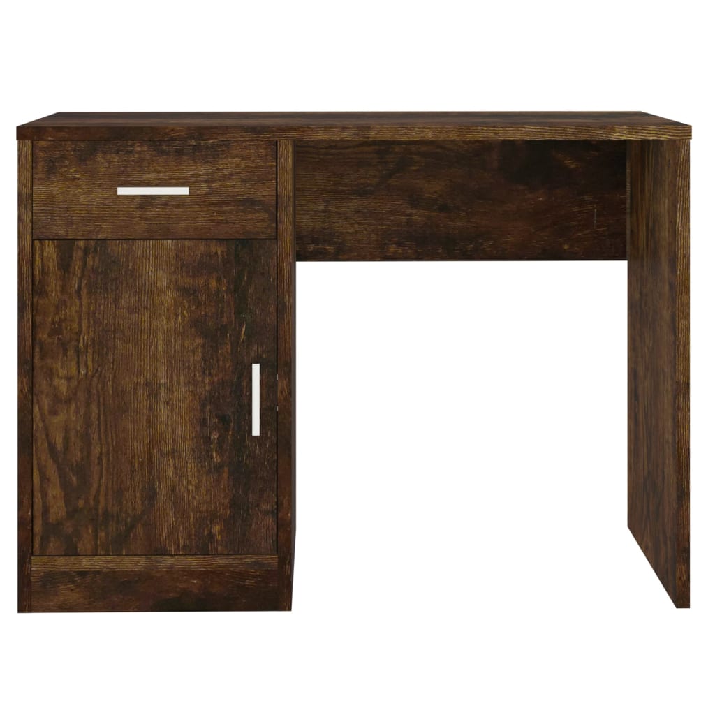 Desk with cupboard and drawer 100x40x73 cm processed wood smoked oak