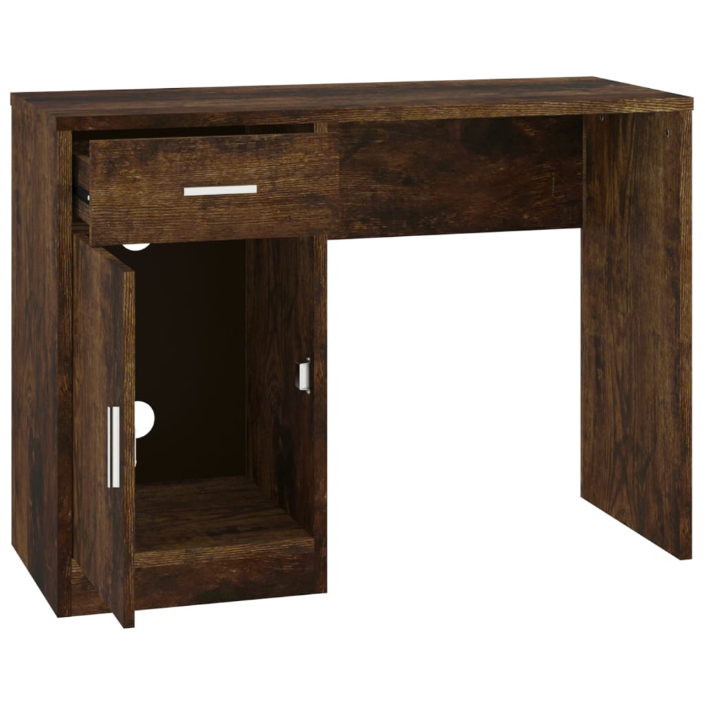 Desk with cupboard and drawer 100x40x73 cm processed wood smoked oak