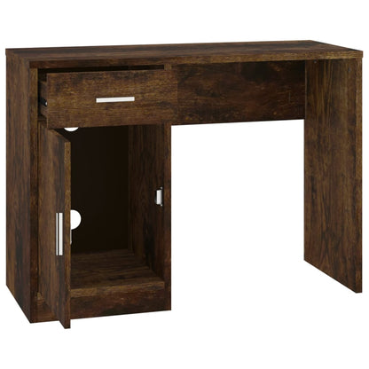Desk with cupboard and drawer 100x40x73 cm processed wood smoked oak